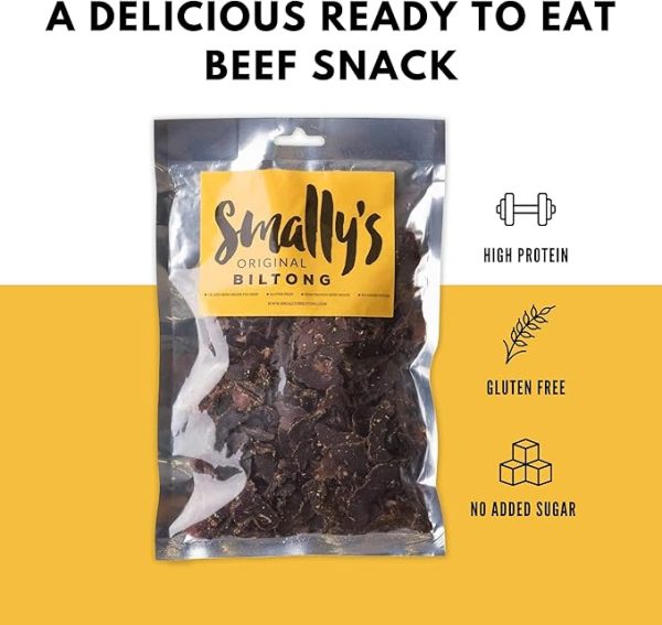 Smally's Biltong Original - High Protein Beef Snack, Ready to Eat, Gluten Free, Low Fat, No Added Sugar, No Artificial Colours or Flavours - 500g Pack
