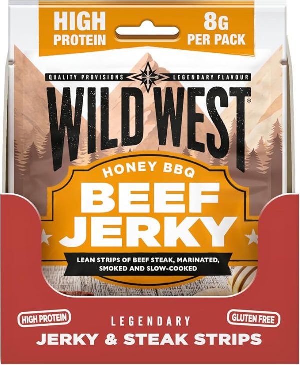 Wild West Honey BBQ Beef Jerky 12 × 25g – High Protein Gluten Free Snack – No Added MSG – Ideal for Gym, Travel, Hiking & Everyday Energy