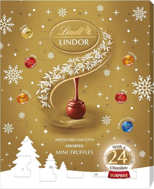 Lindt Lindor Assorted Mini Advent Calendar 2025 – 117g – 24 Mini Chocolate Truffles with a Smooth Melting Filling