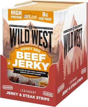 Wild West Honey BBQ Beef Jerky 12 × 25g – High Protein Gluten Free Snack – No Added MSG – Ideal for Gym, Travel, Hiking & Everyday Energy