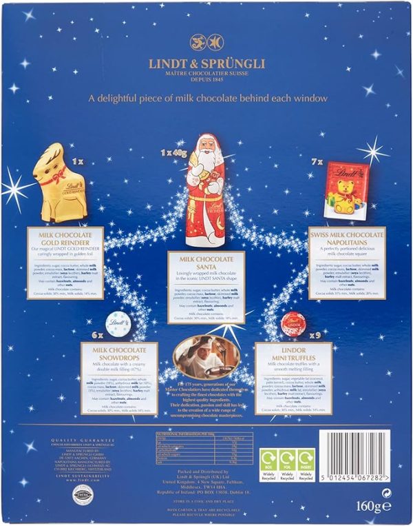 Lindt Milk Chocolate Christmas Advent Calendar 2025 – Medium 160g – 24 Chocolate Figures & Truffles – Magical Countdown Gift