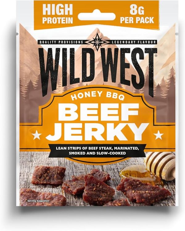 Wild West Honey BBQ Beef Jerky 12 × 25g – High Protein Gluten Free Snack – No Added MSG – Ideal for Gym, Travel, Hiking & Everyday Energy