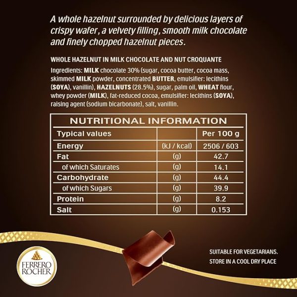 Ferrero Rocher Pralines, Chocolate Gifts for Christmas - Chocolate Hamper, Covered in Milk Chocolate and Nuts, 42 Pieces (525g)