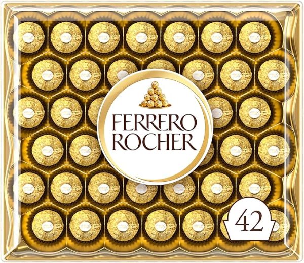 Ferrero Rocher Pralines, Chocolate Gifts for Christmas - Chocolate Hamper, Covered in Milk Chocolate and Nuts, 42 Pieces (525g)